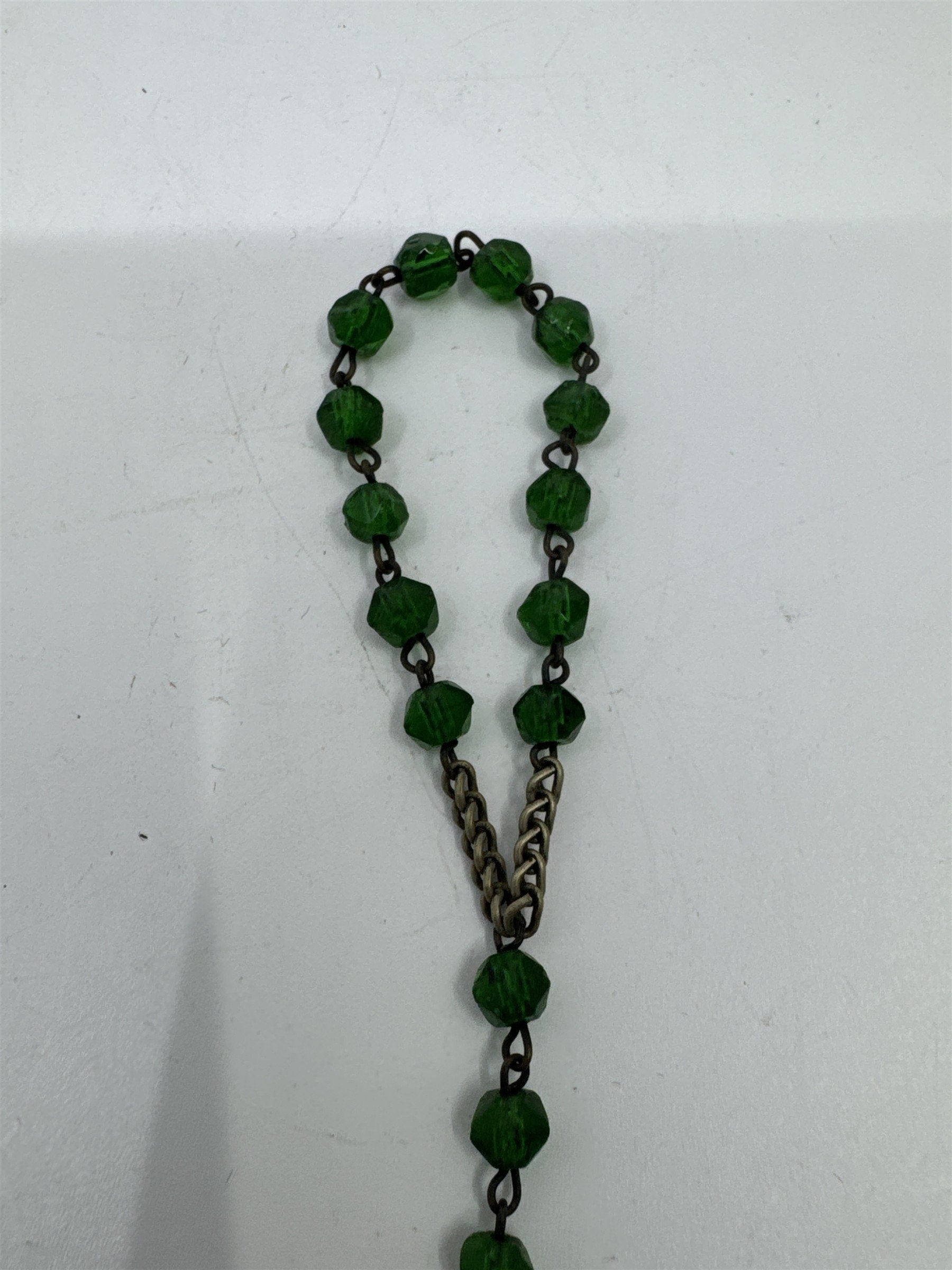 Vintage Green Beaded Rosary My Jesus Mercy Miraculous Infant Jesus of Prague