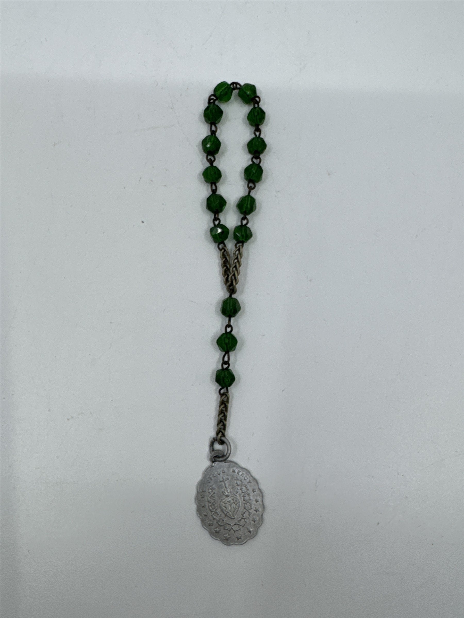 Vintage Green Beaded Rosary My Jesus Mercy Miraculous Infant Jesus of Prague