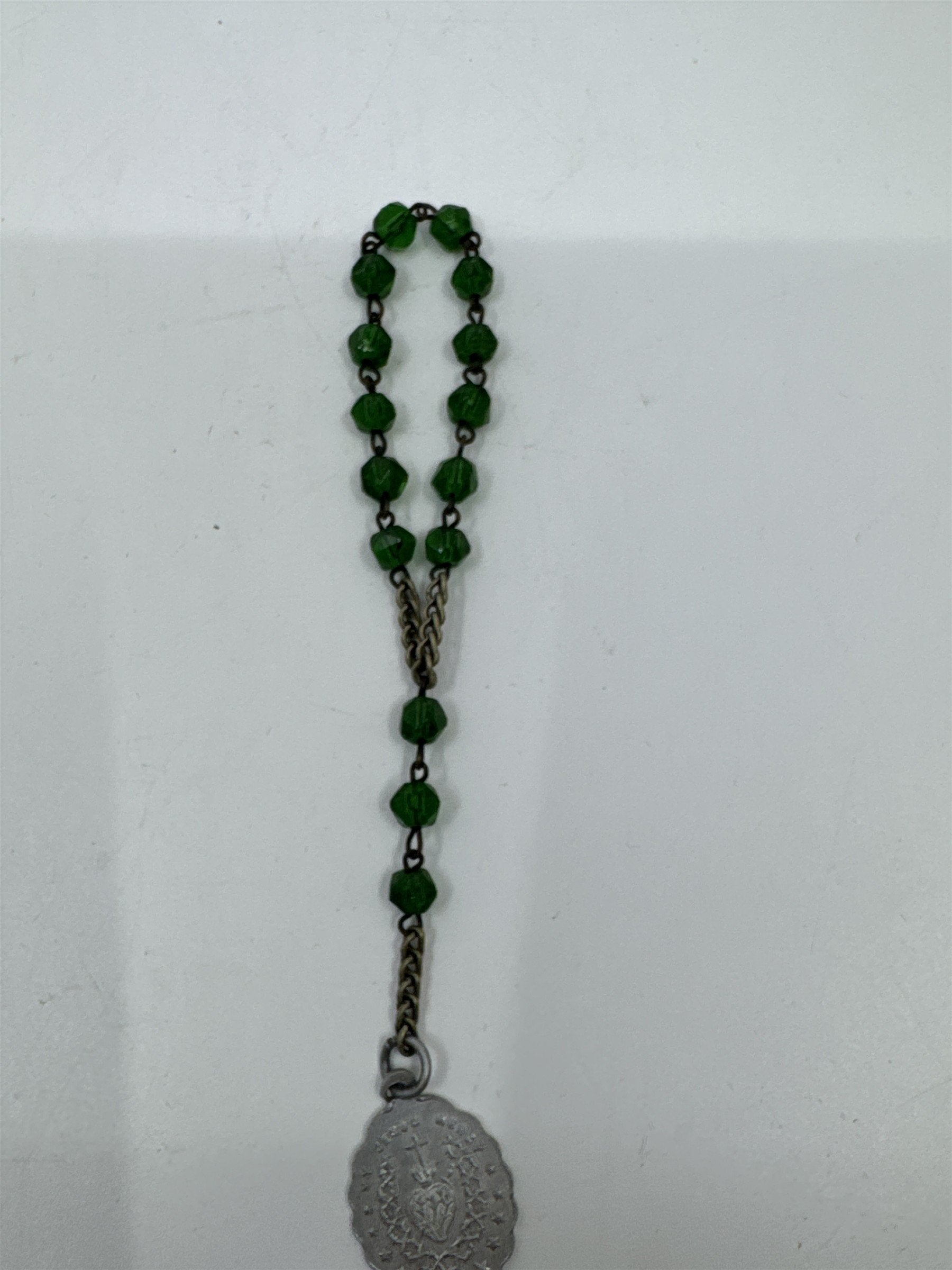 Vintage Green Beaded Rosary My Jesus Mercy Miraculous Infant Jesus of Prague