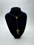 Vintage Blue Beaded Gold Toned INRI Rosary Catholic Rosary Bead Necklace