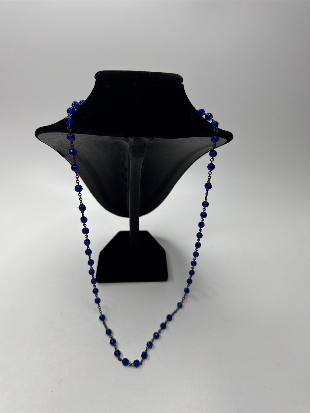 Vintage Blue Beaded Gold Toned INRI Rosary Catholic Rosary Bead Necklace