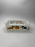 Anchor Hocking Fire King 9x5 1 Qt Loaf Pan Fruit Peaches Grapes #409 Milk Glass