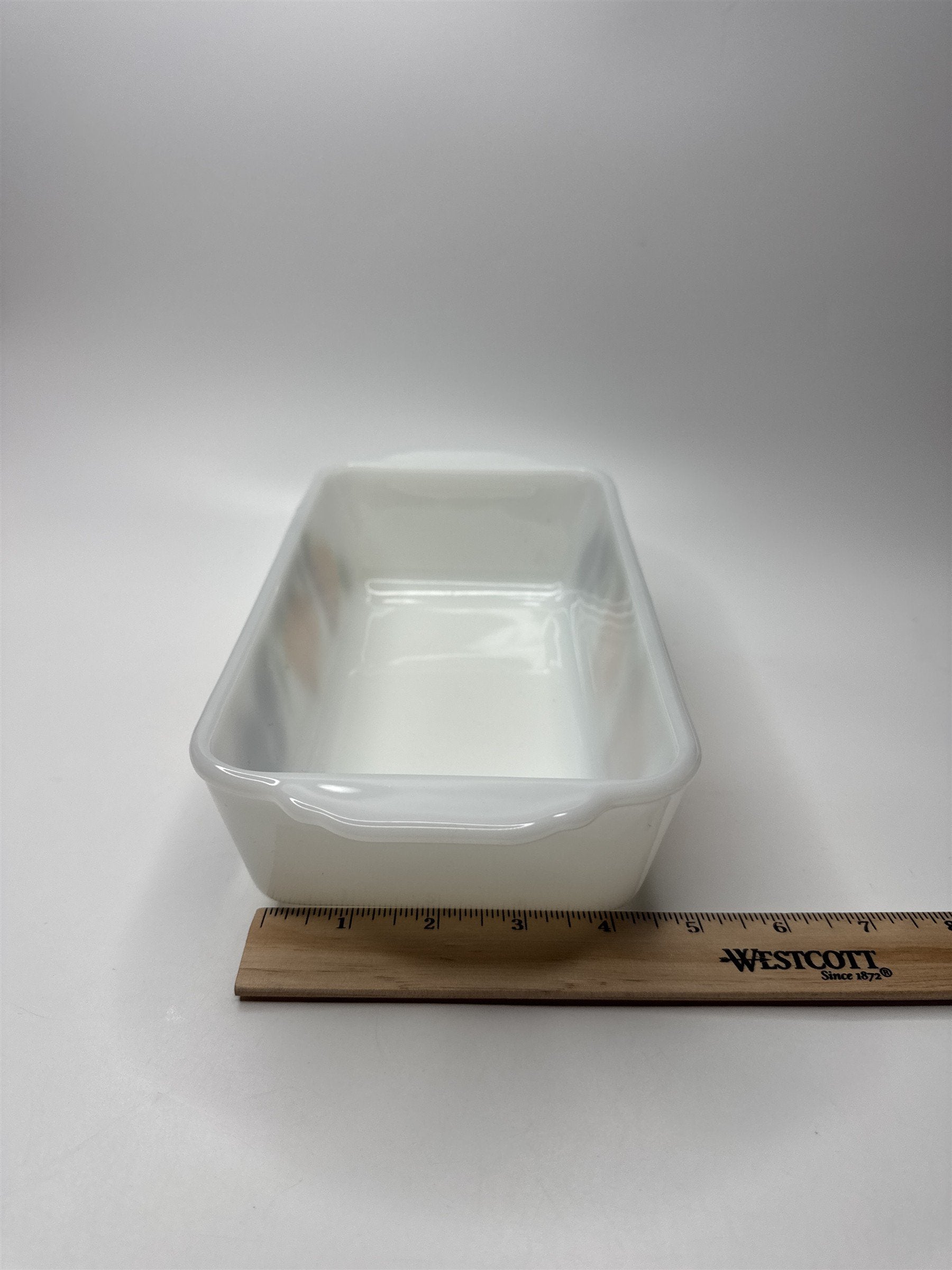 Anchor Hocking Fire King 9x5 1 Qt Loaf Pan Fruit Peaches Grapes #409 Milk Glass