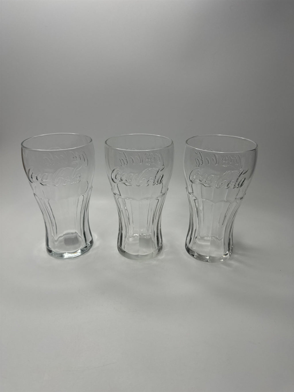 Set of 3 Coca Cola Clear Glass 6" Tall Drinking Glasses McDonalds Promo Vintage
