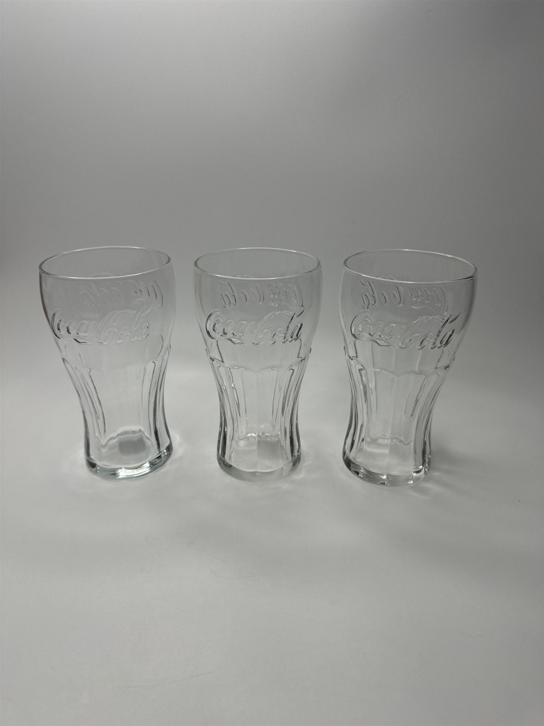 Set of 3 Coca Cola Clear Glass 6" Tall Drinking Glasses McDonalds Promo Vintage