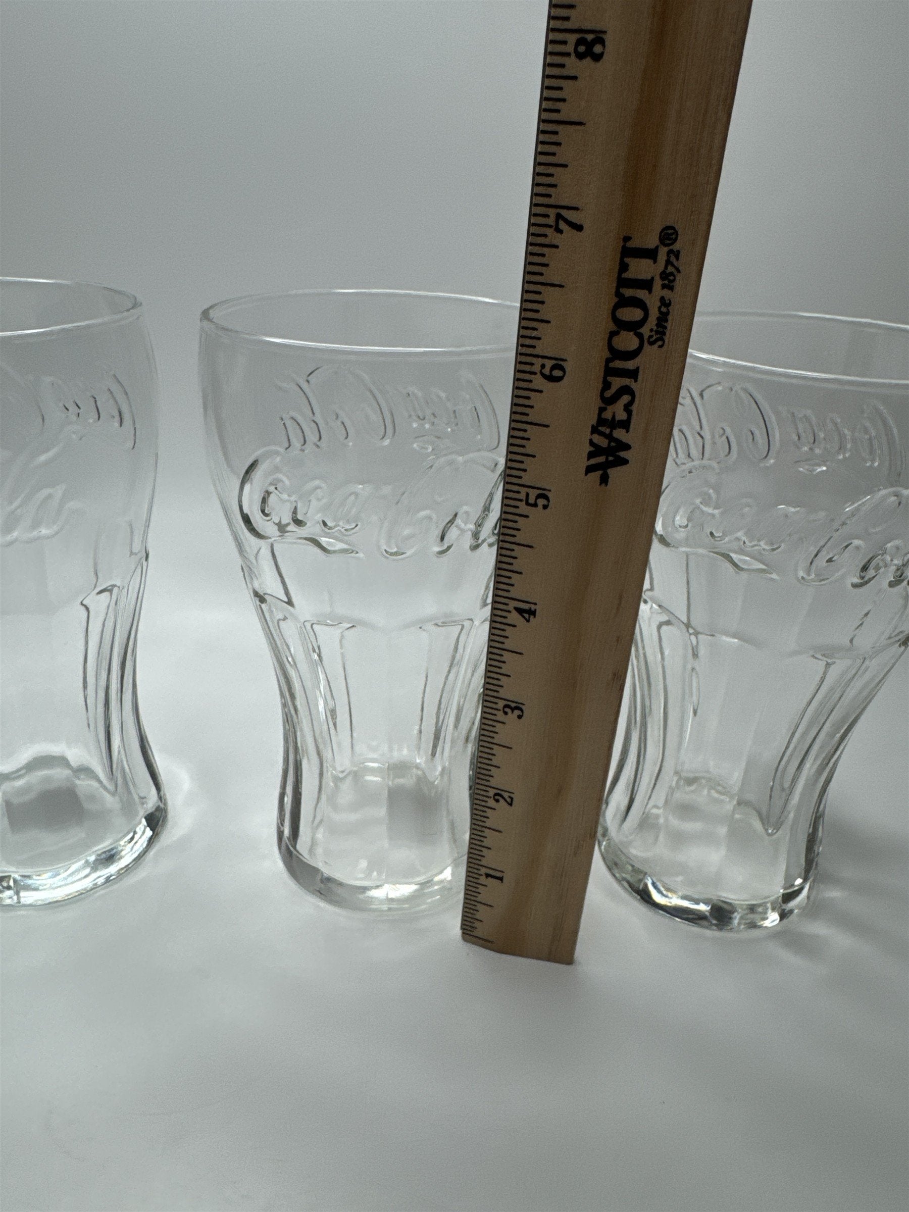 Set of 3 Coca Cola Clear Glass 6" Tall Drinking Glasses McDonalds Promo Vintage