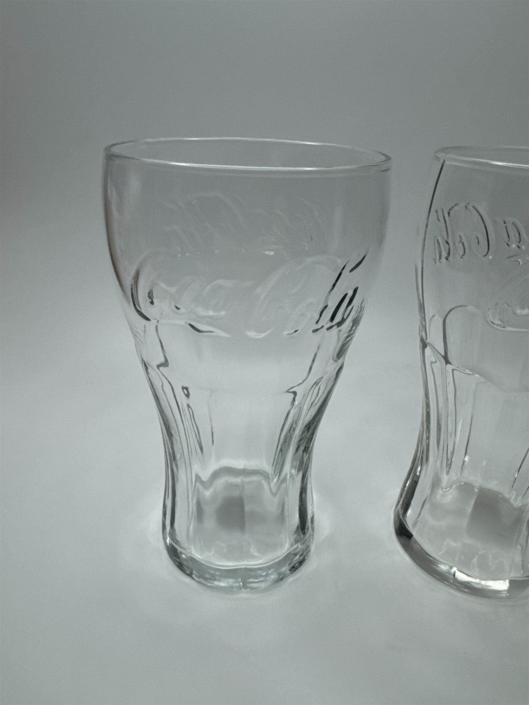 Set of 3 Coca Cola Clear Glass 6" Tall Drinking Glasses McDonalds Promo Vintage