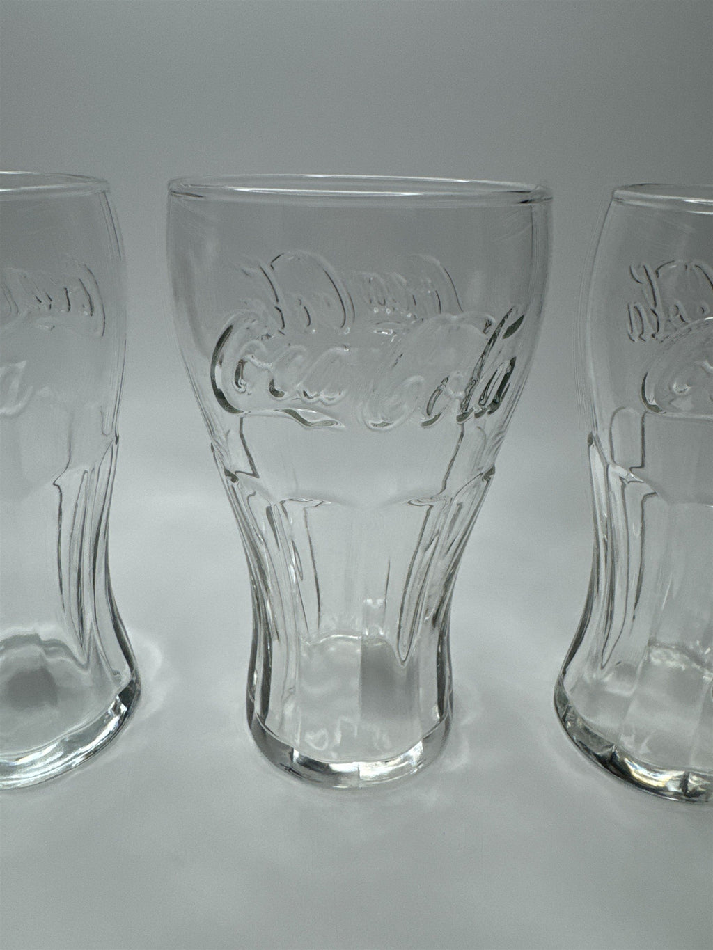 Set of 3 Coca Cola Clear Glass 6" Tall Drinking Glasses McDonalds Promo Vintage