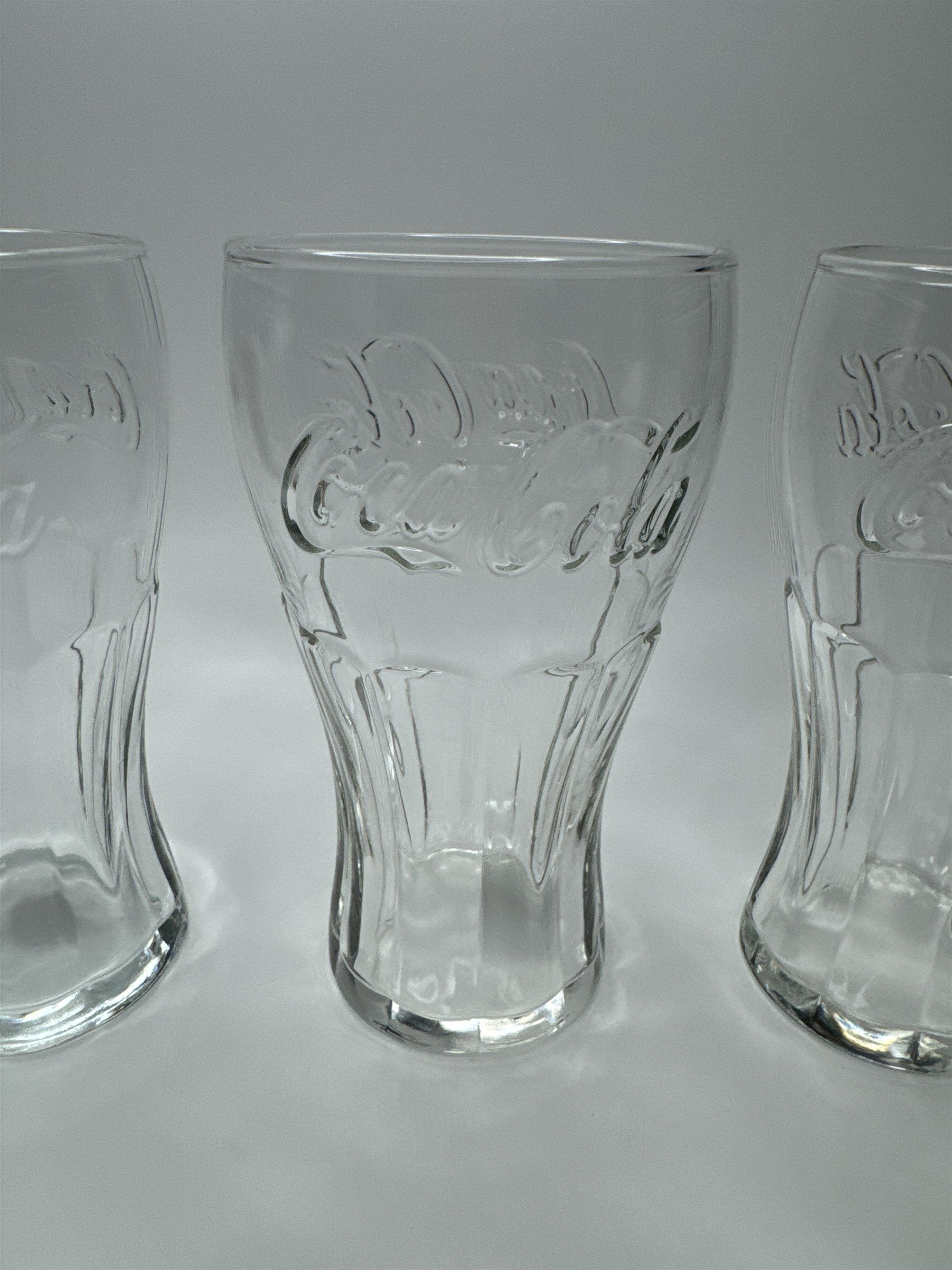 Set of 3 Coca Cola Clear Glass 6" Tall Drinking Glasses McDonalds Promo Vintage
