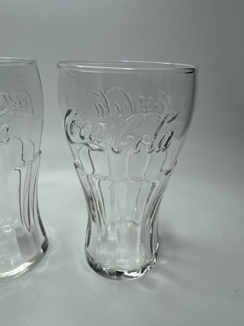 Set of 3 Coca Cola Clear Glass 6" Tall Drinking Glasses McDonalds Promo Vintage