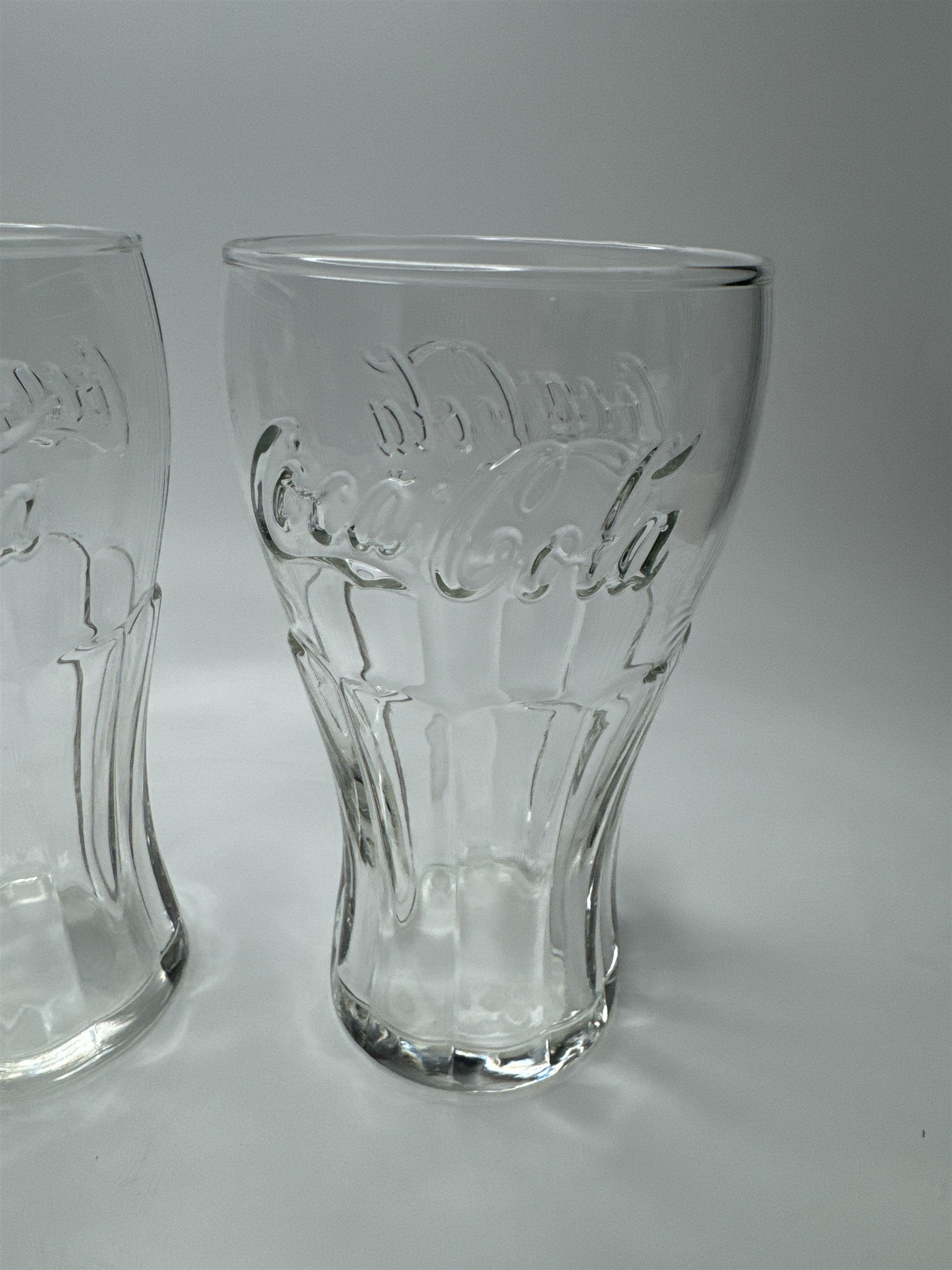 Set of 3 Coca Cola Clear Glass 6" Tall Drinking Glasses McDonalds Promo Vintage