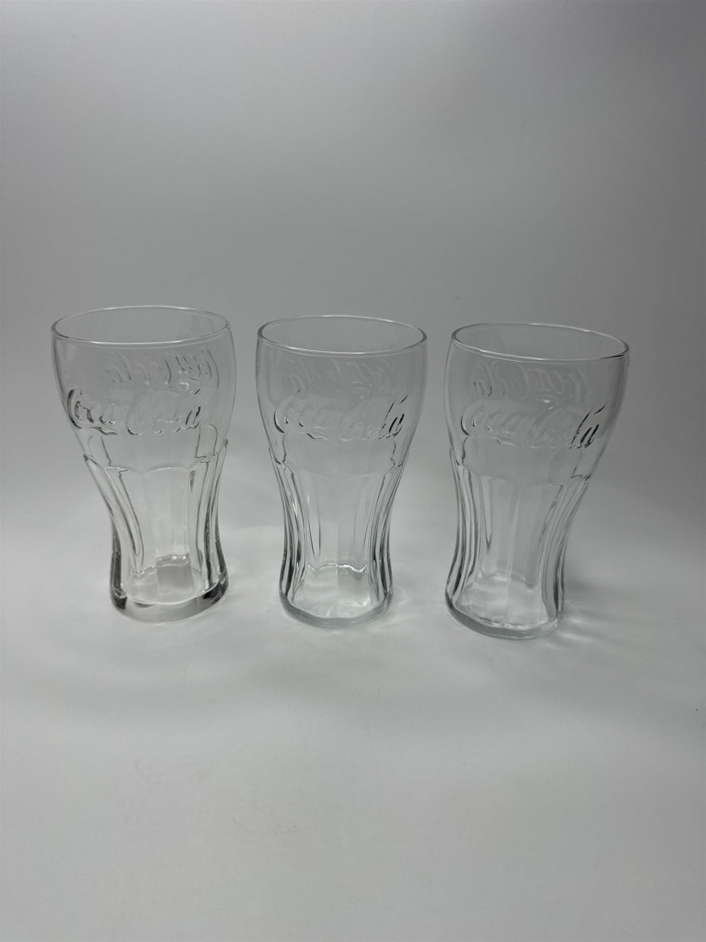 Set of 3 Coca Cola Clear Glass 6" Tall Drinking Glasses McDonalds Promo Vintage