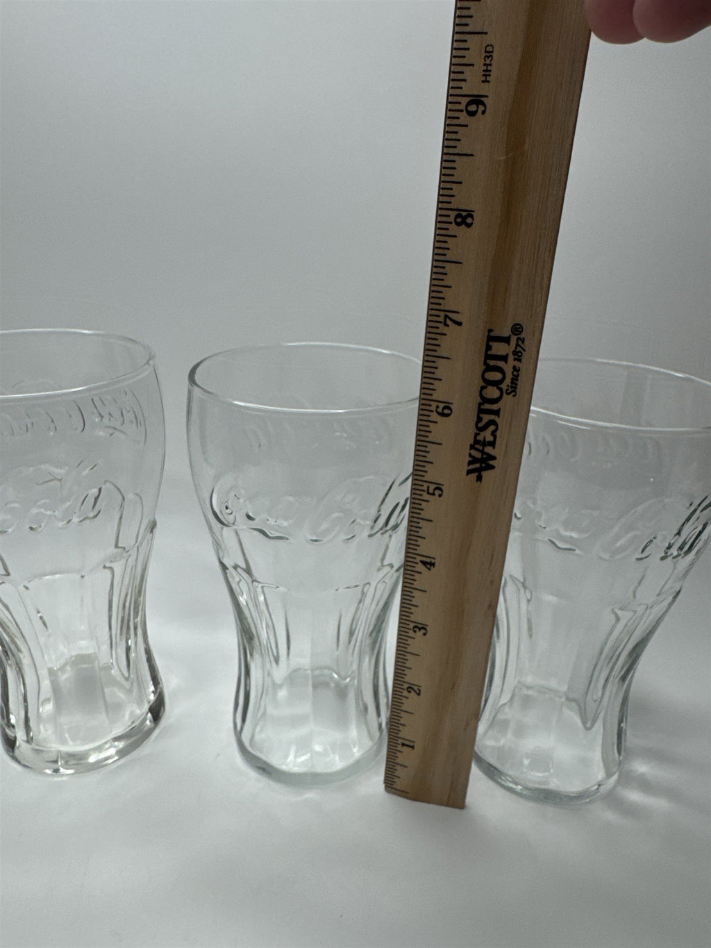 Set of 3 Coca Cola Clear Glass 6" Tall Drinking Glasses McDonalds Promo Vintage