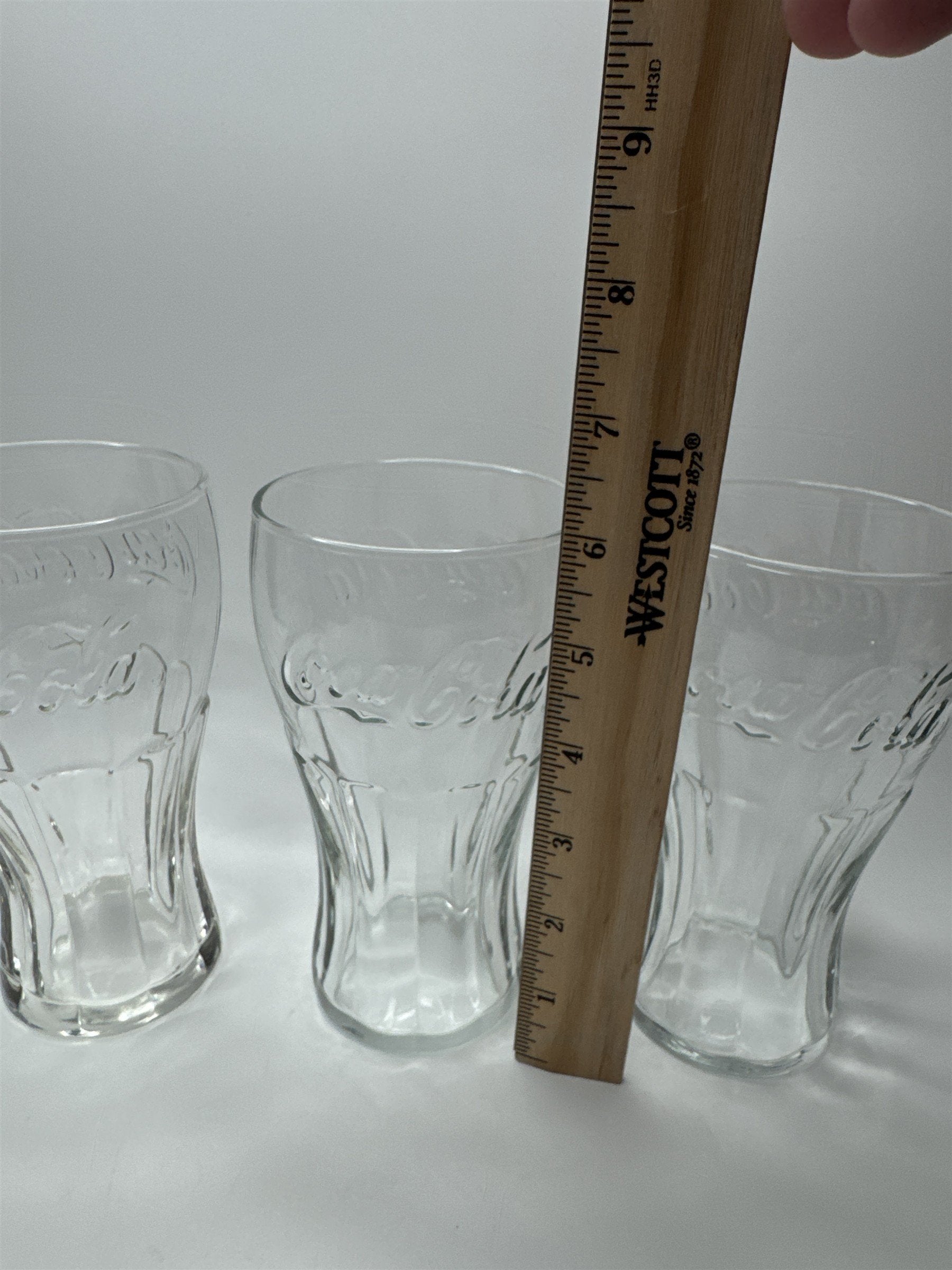 Set of 3 Coca Cola Clear Glass 6" Tall Drinking Glasses McDonalds Promo Vintage