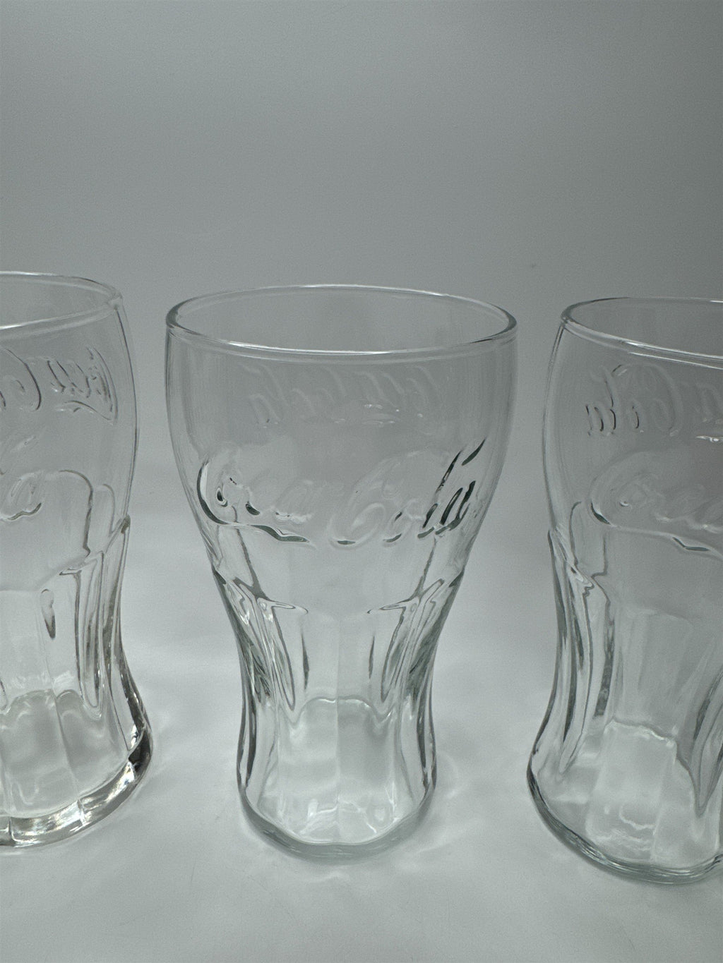 Set of 3 Coca Cola Clear Glass 6" Tall Drinking Glasses McDonalds Promo Vintage