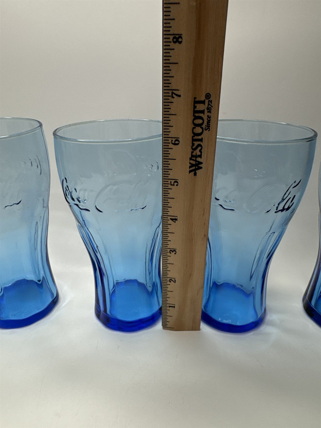 Set of 4 Coca Cola Cobalt Blue 6" Tall Drinking Glasses McDonalds Promo Vintage