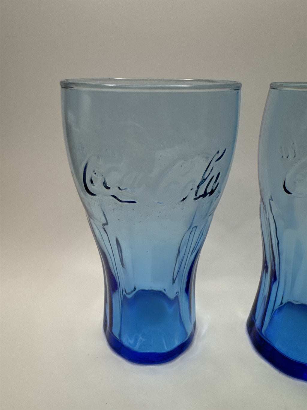 Set of 4 Coca Cola Cobalt Blue 6" Tall Drinking Glasses McDonalds Promo Vintage