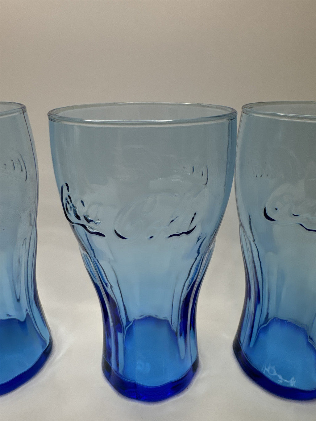 Set of 4 Coca Cola Cobalt Blue 6" Tall Drinking Glasses McDonalds Promo Vintage