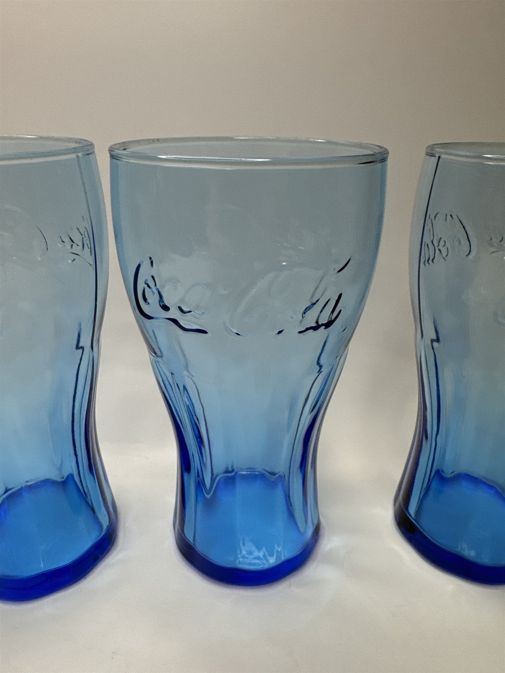 Set of 4 Coca Cola Cobalt Blue 6" Tall Drinking Glasses McDonalds Promo Vintage