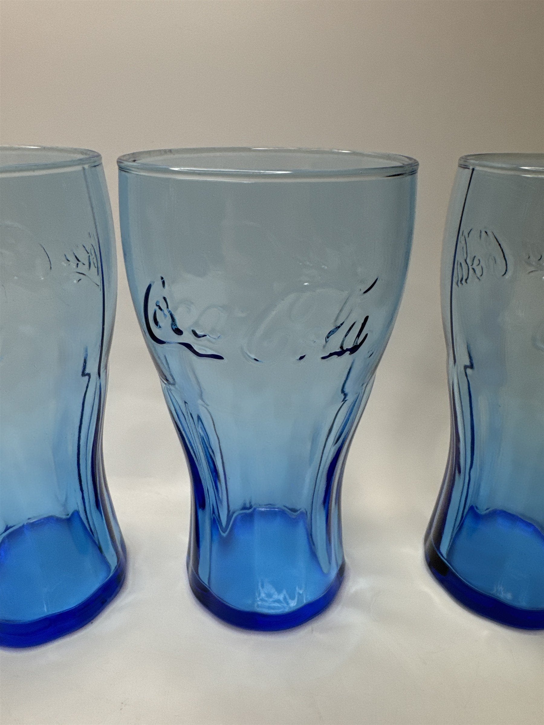 Set of 4 Coca Cola Cobalt Blue 6" Tall Drinking Glasses McDonalds Promo Vintage