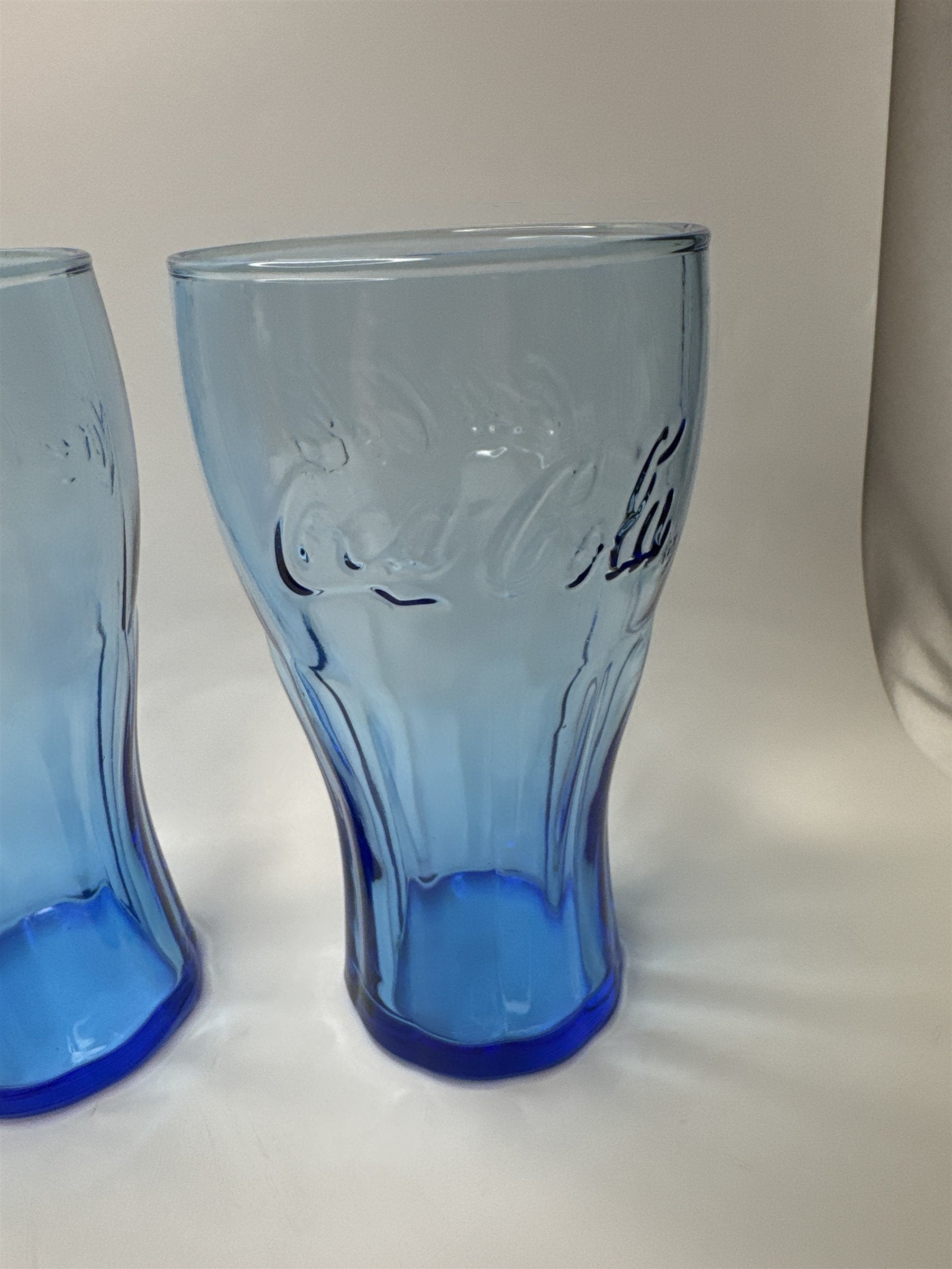 Set of 4 Coca Cola Cobalt Blue 6" Tall Drinking Glasses McDonalds Promo Vintage