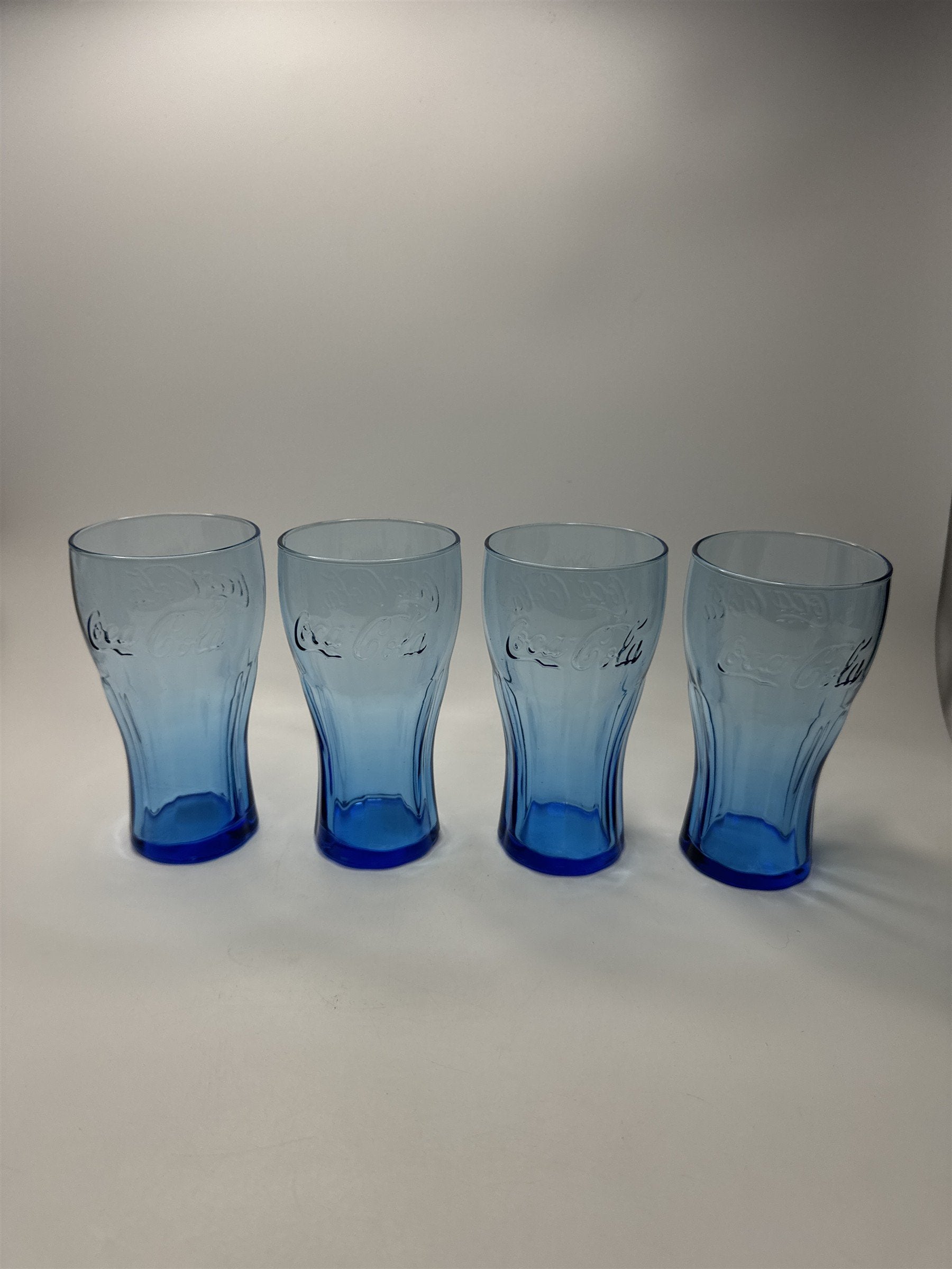 Set of 4 Coca Cola Cobalt Blue 6" Tall Drinking Glasses McDonalds Promo Vintage
