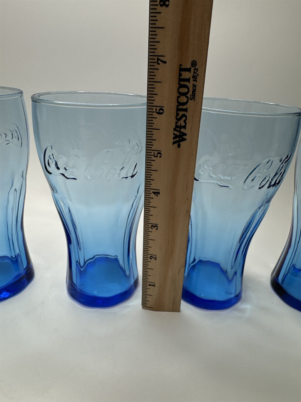 Set of 4 Coca Cola Cobalt Blue 6" Tall Drinking Glasses McDonalds Promo Vintage