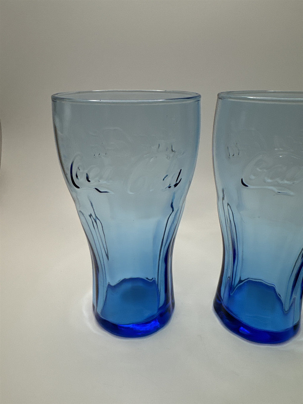 Set of 4 Coca Cola Cobalt Blue 6" Tall Drinking Glasses McDonalds Promo Vintage
