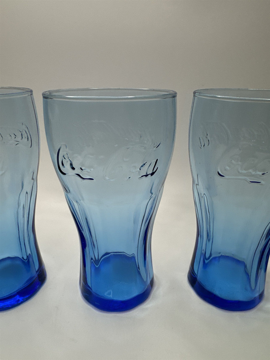 Set of 4 Coca Cola Cobalt Blue 6" Tall Drinking Glasses McDonalds Promo Vintage