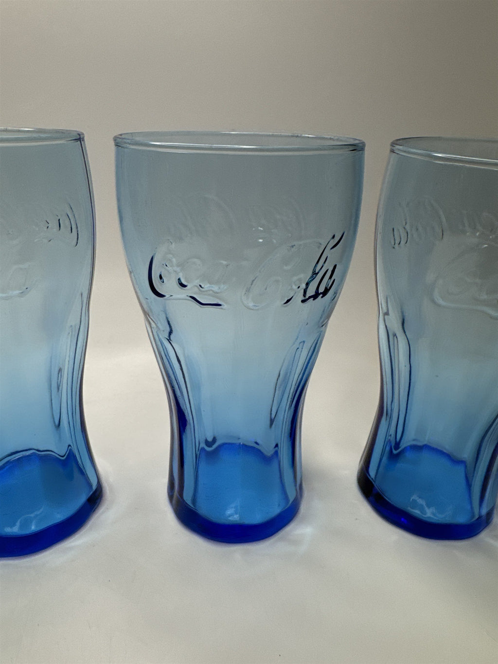 Set of 4 Coca Cola Cobalt Blue 6" Tall Drinking Glasses McDonalds Promo Vintage