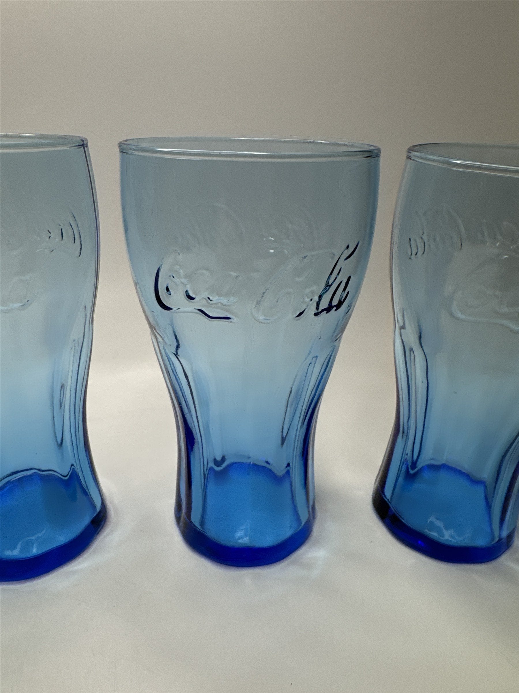 Set of 4 Coca Cola Cobalt Blue 6" Tall Drinking Glasses McDonalds Promo Vintage