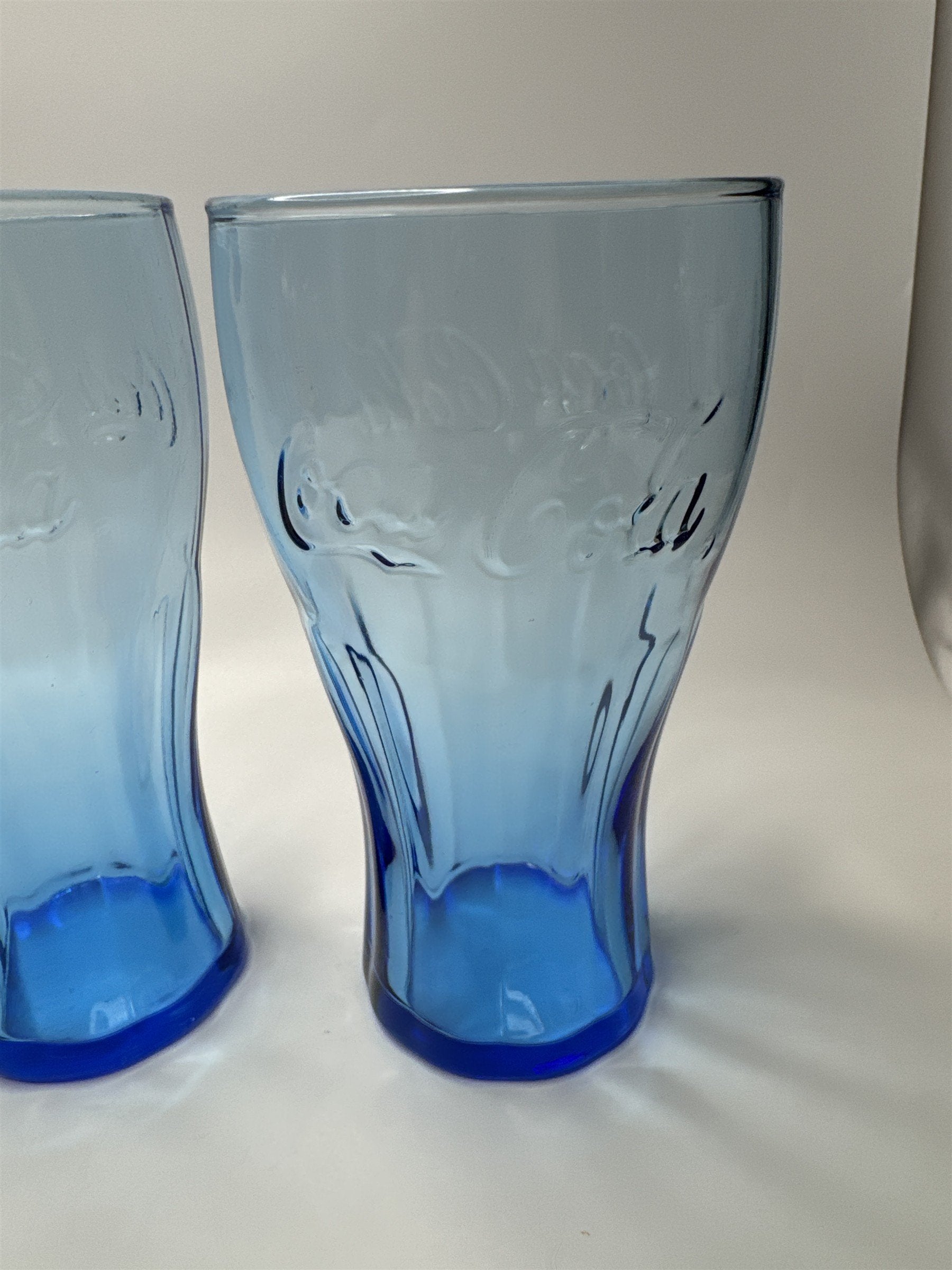 Set of 4 Coca Cola Cobalt Blue 6" Tall Drinking Glasses McDonalds Promo Vintage