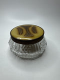 Vintage Glass and Gold Tone Metal Lid Vanity Dresser Powder Trinket Jar Leaf