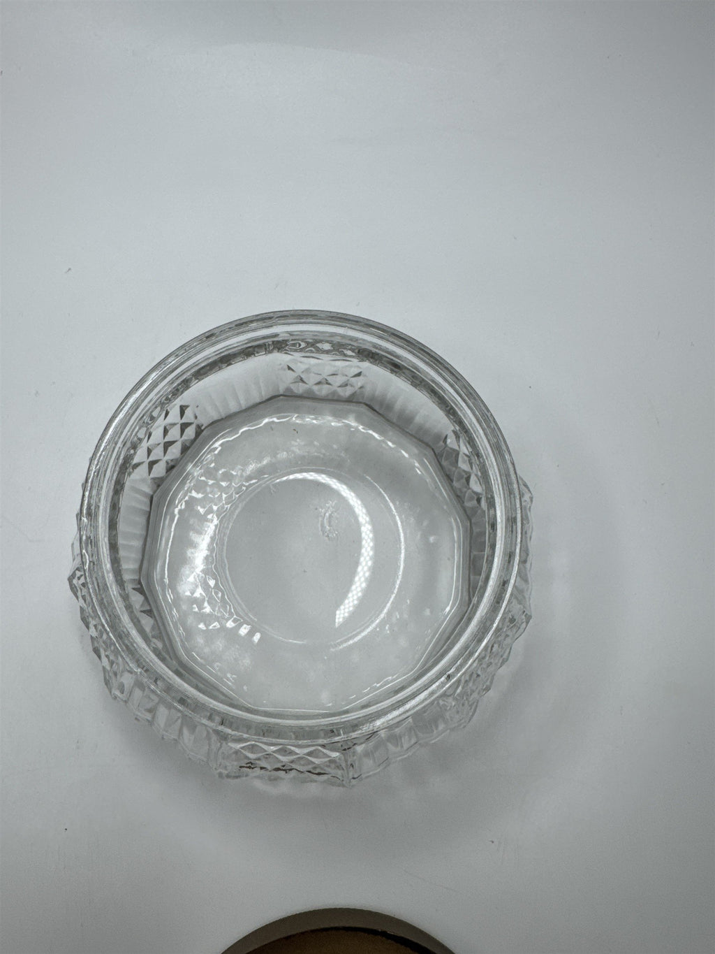 Vintage Glass and Gold Tone Metal Lid Vanity Dresser Powder Trinket Jar Leaf