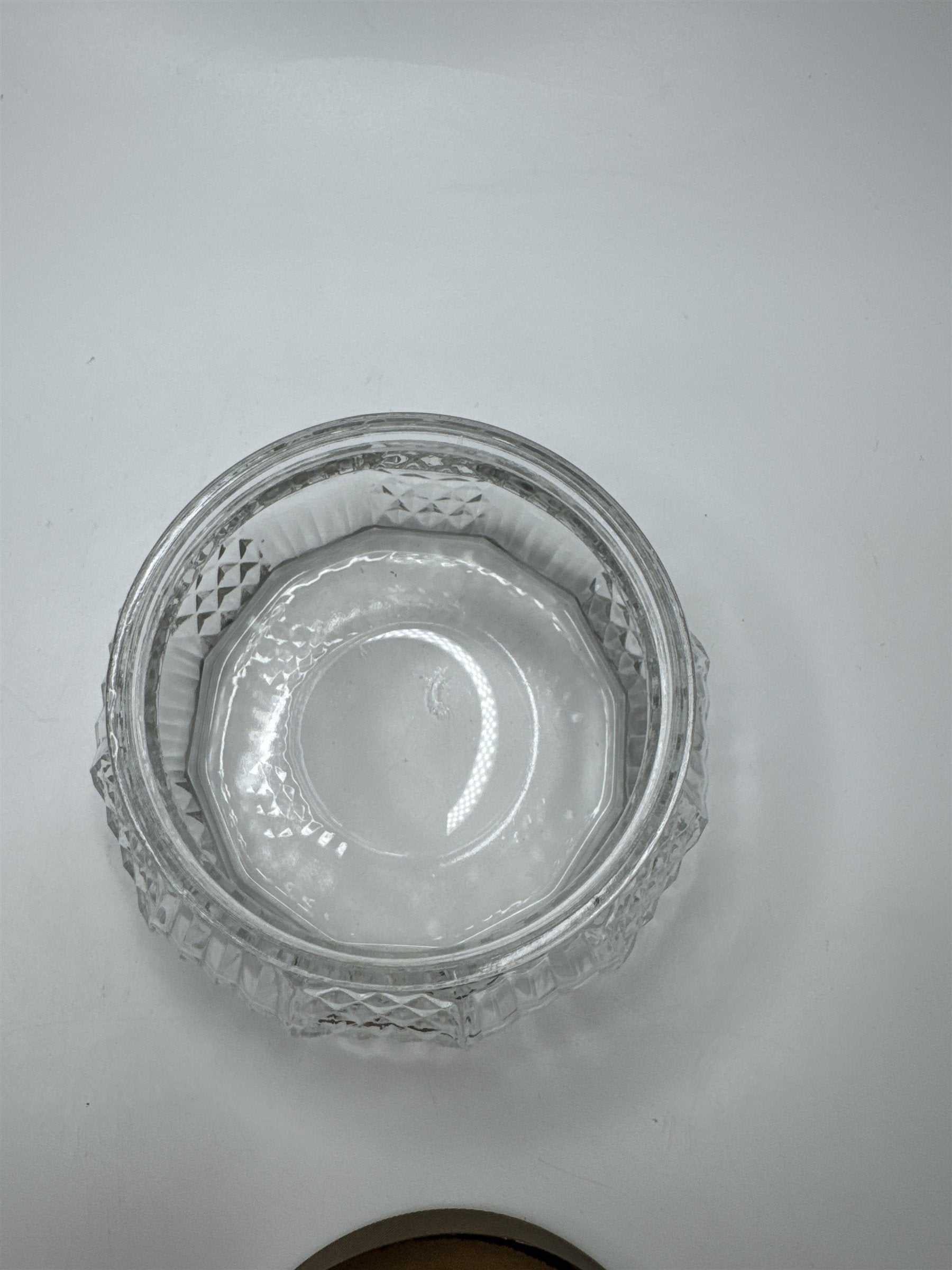 Vintage Glass and Gold Tone Metal Lid Vanity Dresser Powder Trinket Jar Leaf