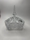 Vintage Elegant Crystal Lidded Candy Dish 3 Footed Triangle Tall Finial Beauty