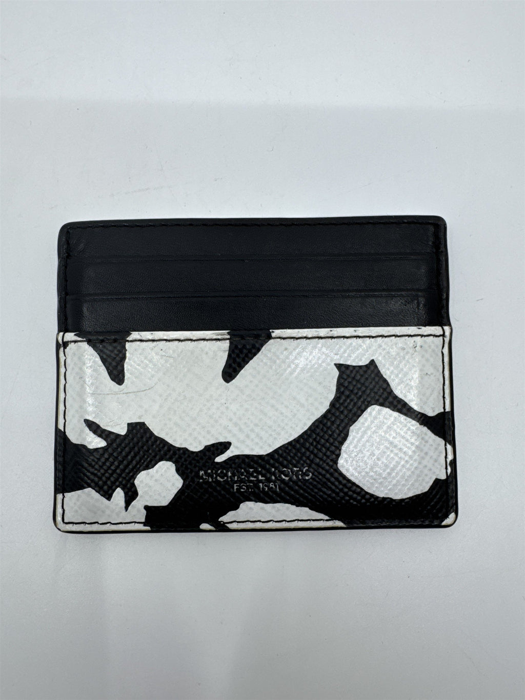 Michael Kors Black And White Floral/Blotch Pattern Unisex Card Wallet