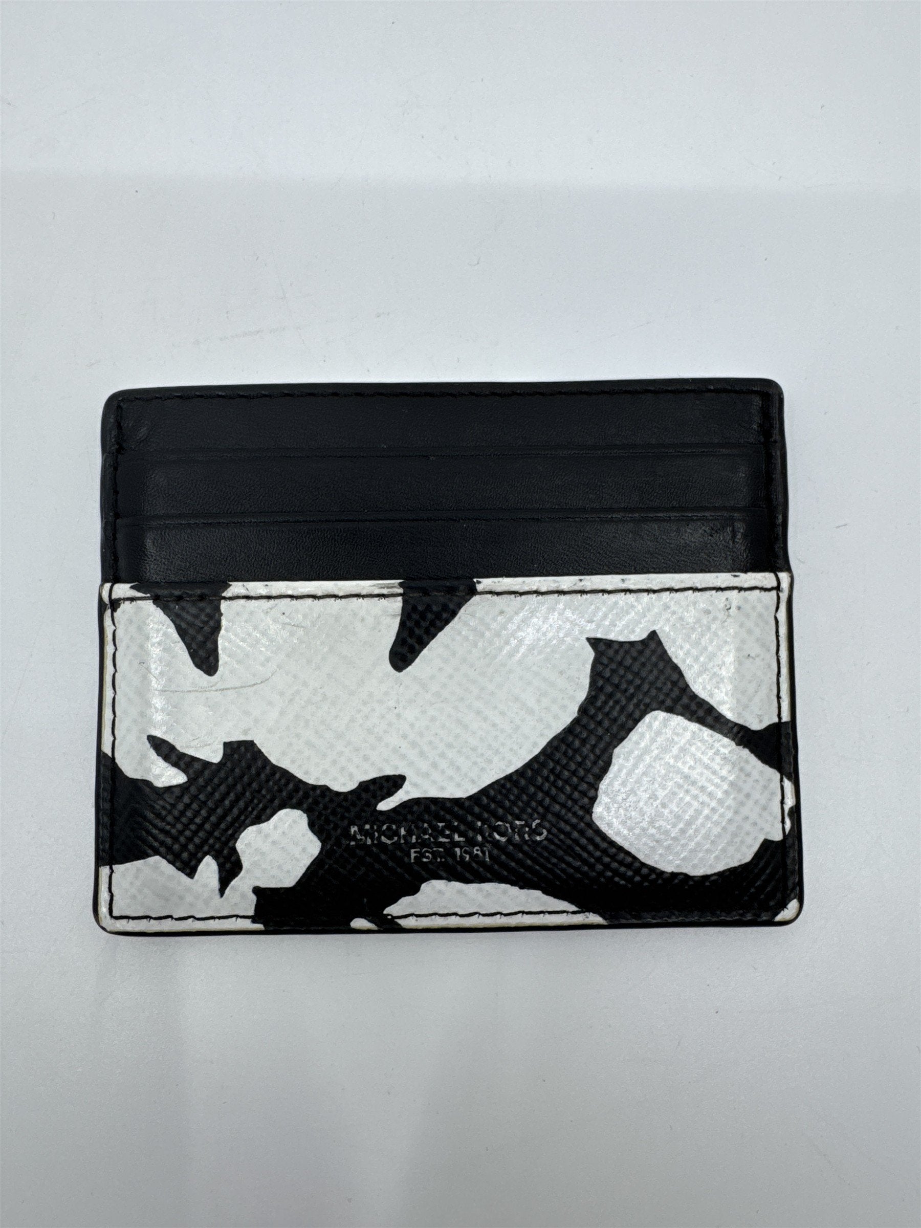 Michael Kors Black And White Floral/Blotch Pattern Unisex Card Wallet