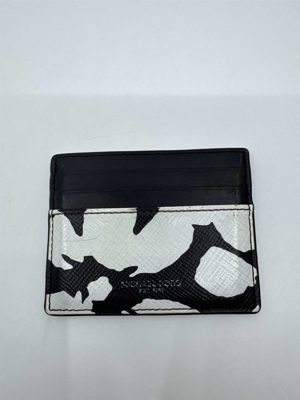Michael Kors Black And White Floral/Blotch Pattern Unisex Card Wallet