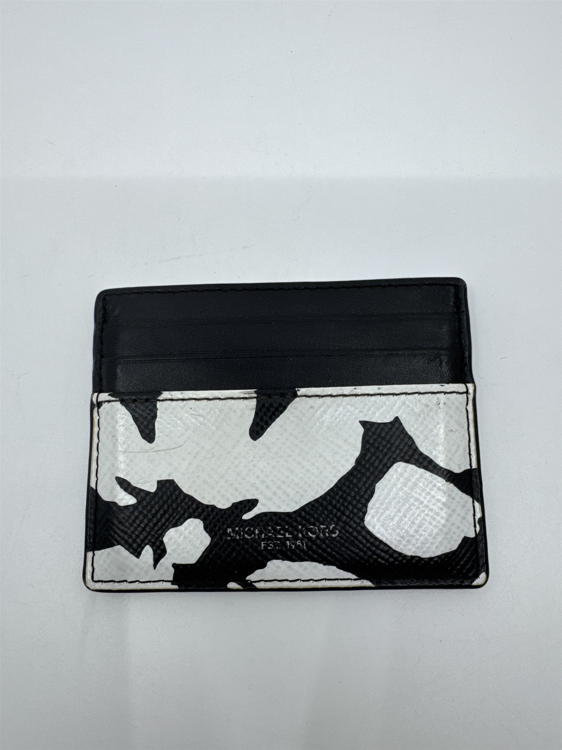 Michael Kors Black And White Floral/Blotch Pattern Unisex Card Wallet