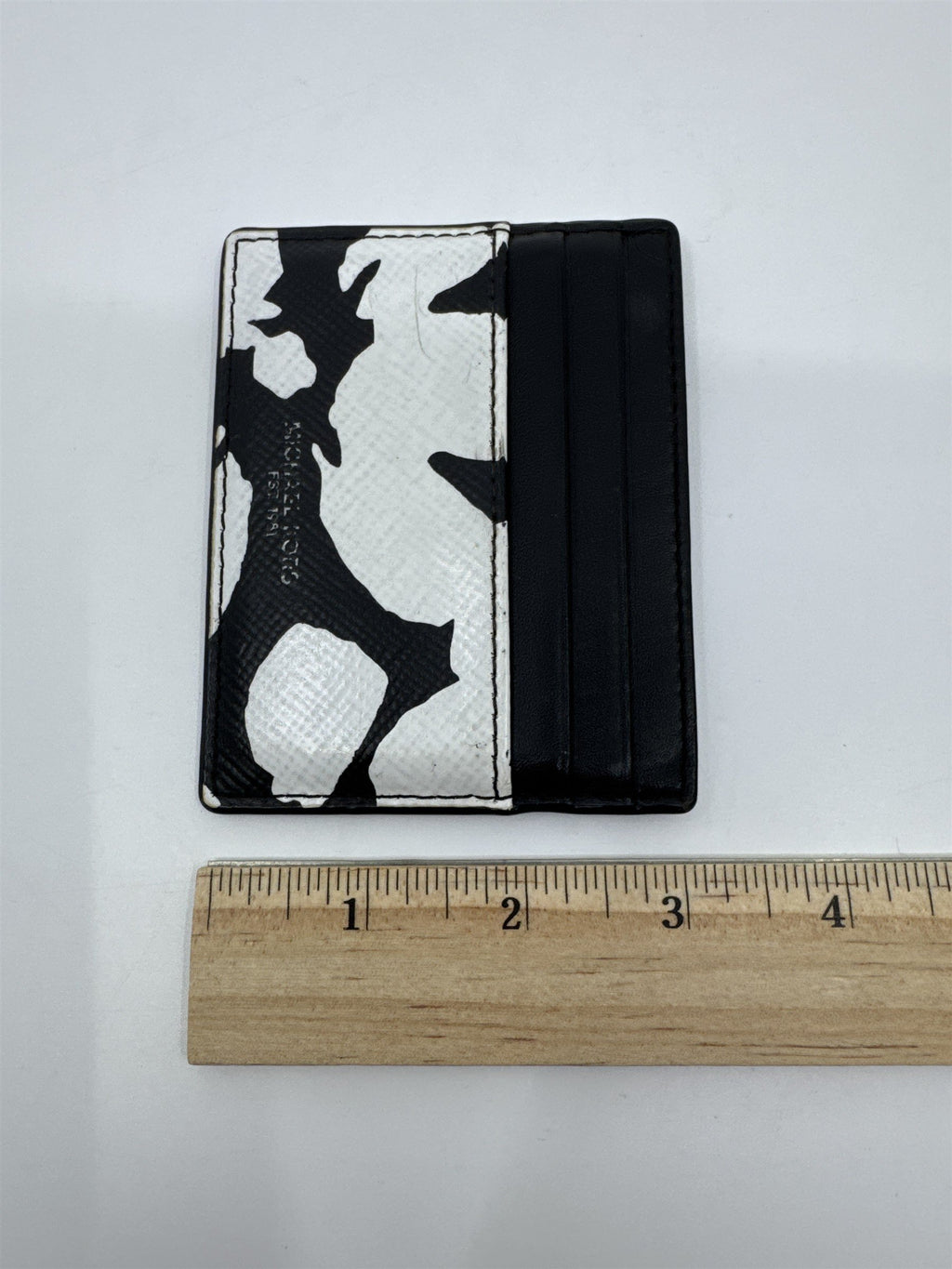 Michael Kors Black And White Floral/Blotch Pattern Unisex Card Wallet