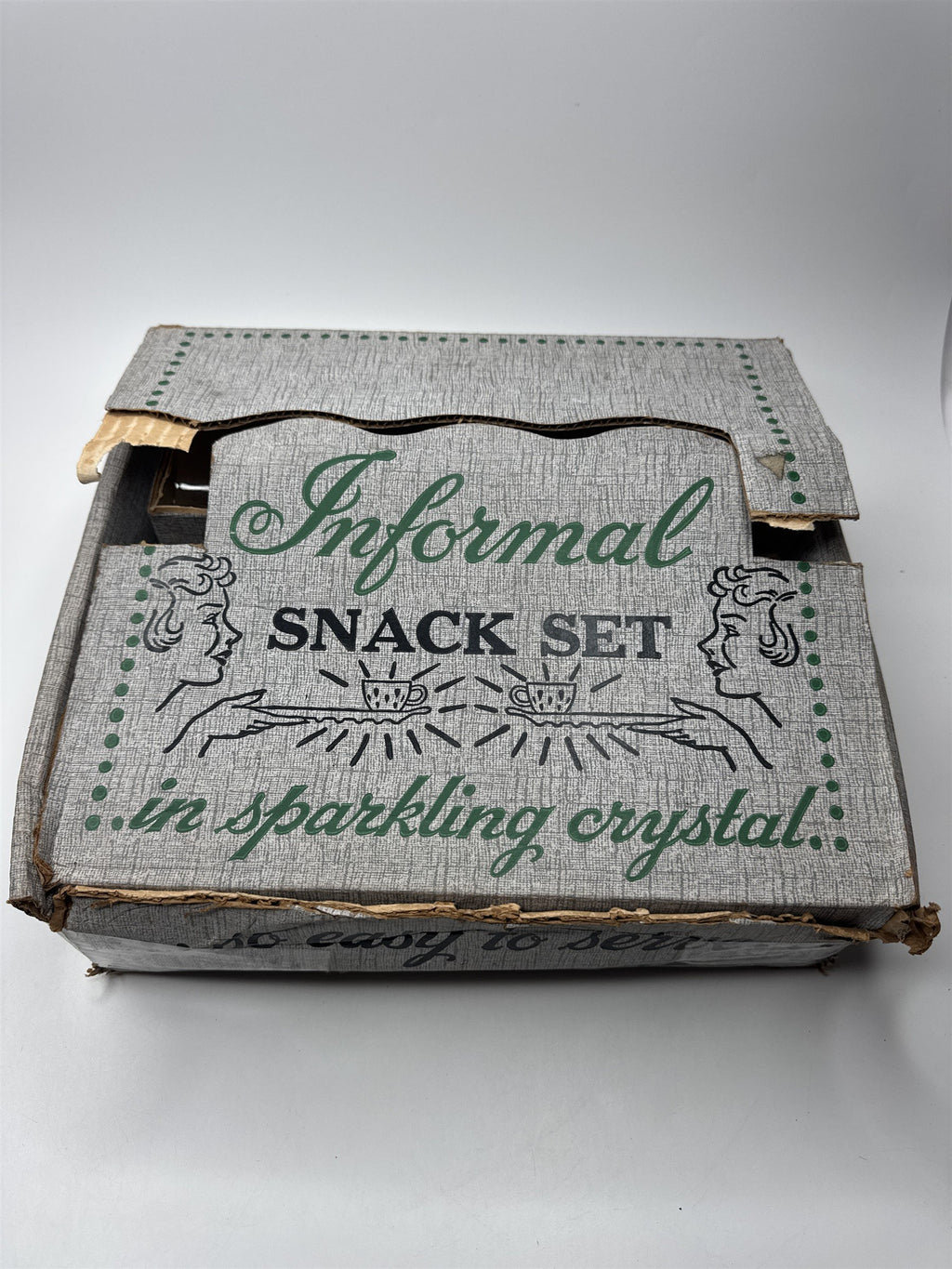 Vintage Hazel Atlas Watermelon Seed Tear Drop 4 Piece Snack Set Sparkling Crysta