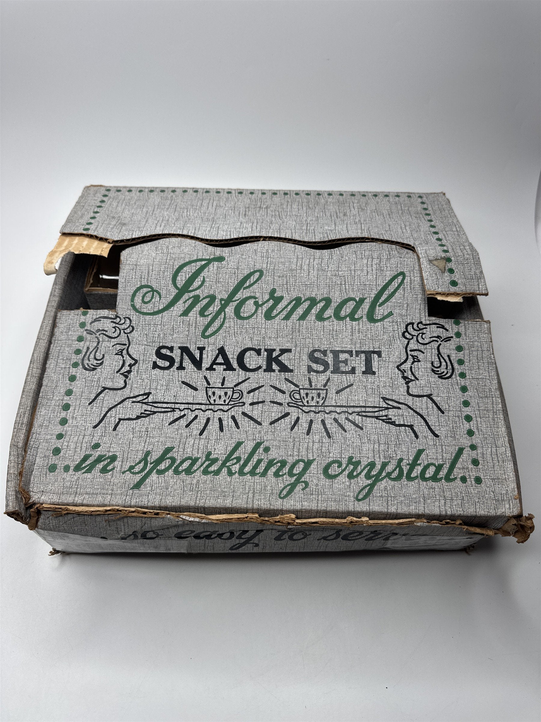 Vintage Hazel Atlas Watermelon Seed Tear Drop 4 Piece Snack Set Sparkling Crysta