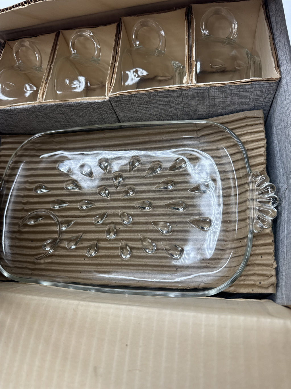 Vintage Hazel Atlas Watermelon Seed Tear Drop 4 Piece Snack Set Sparkling Crysta