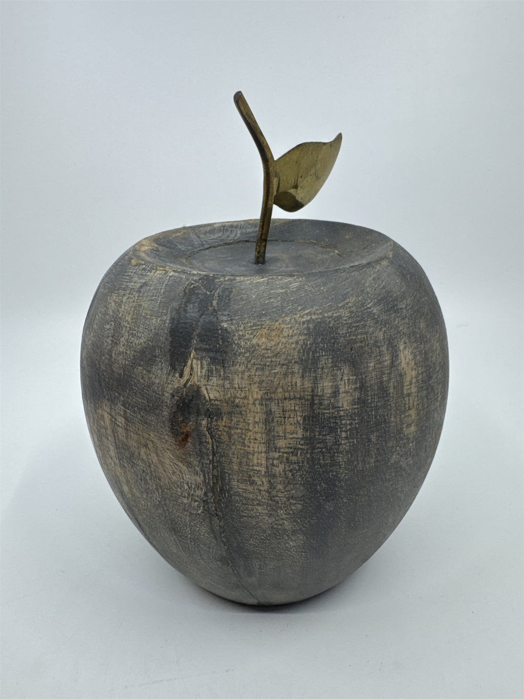 Wooden Carved Apple Decor Piece W/ Gold Metal Stem Farmhouse/Kitchen/Teacher