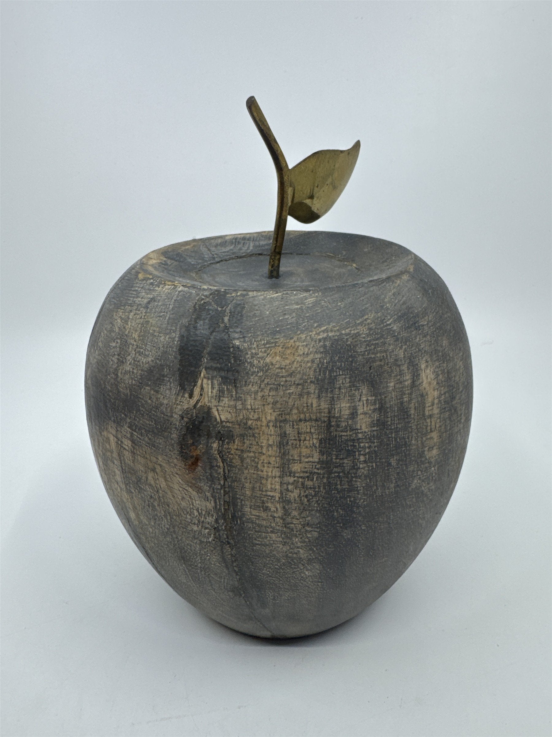 Wooden Carved Apple Decor Piece W/ Gold Metal Stem Farmhouse/Kitchen/Teacher