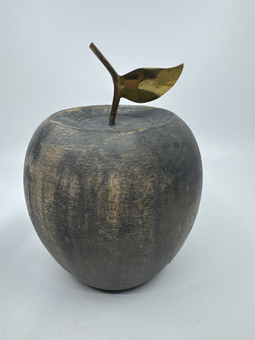 Wooden Carved Apple Decor Piece W/ Gold Metal Stem Farmhouse/Kitchen/Teacher