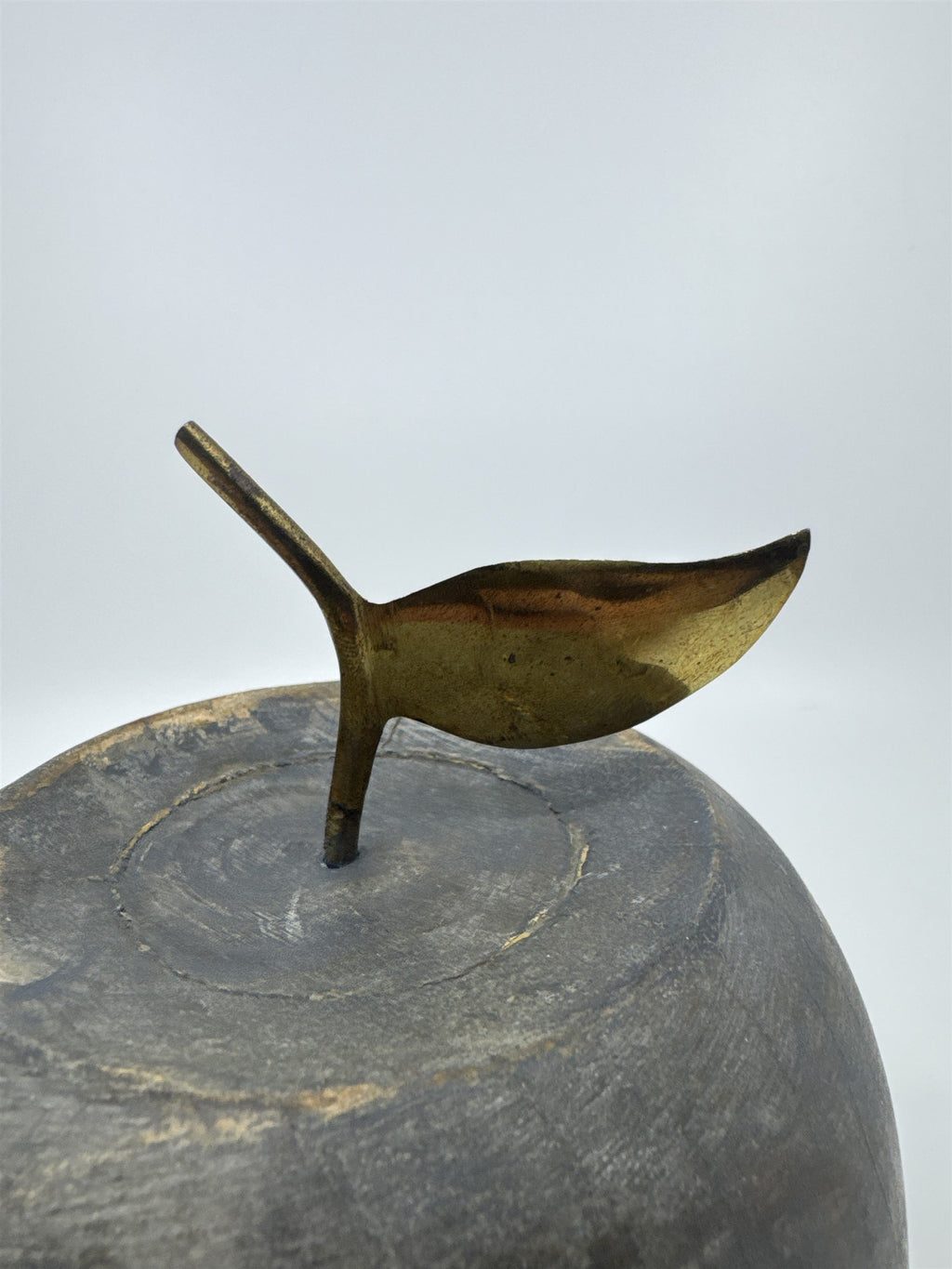 Wooden Carved Apple Decor Piece W/ Gold Metal Stem Farmhouse/Kitchen/Teacher