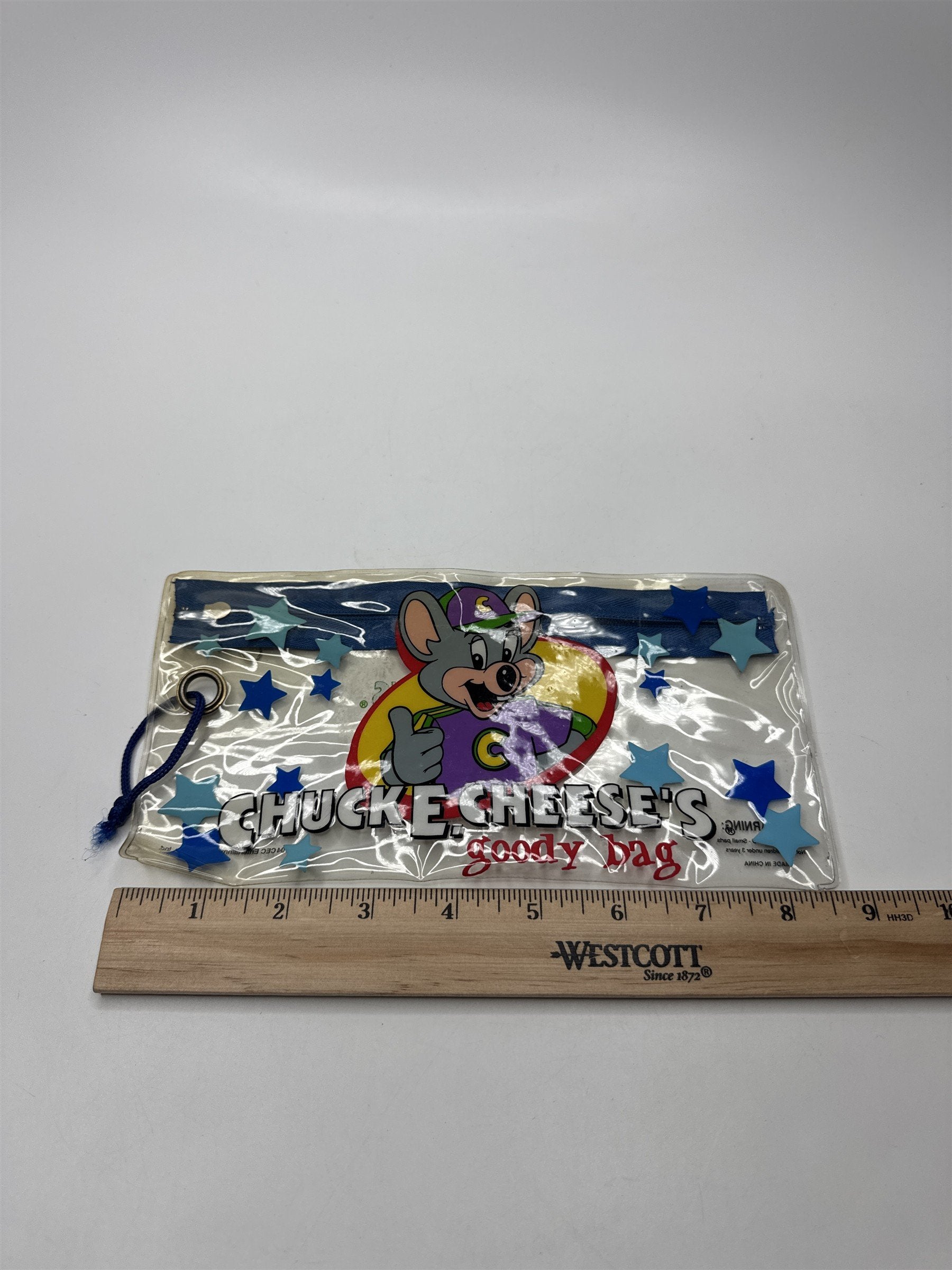 Chuck E Cheese Clear Zippered Pouch Pencil Case Goody Bag 2004 Vintage Nostalgic
