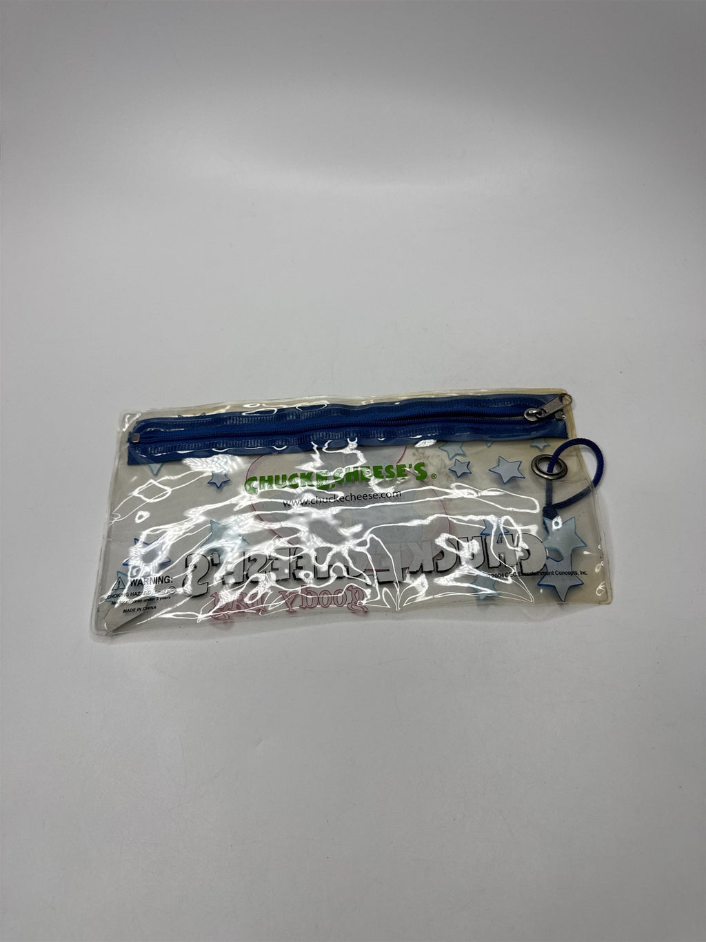 Chuck E Cheese Clear Zippered Pouch Pencil Case Goody Bag 2004 Vintage Nostalgic